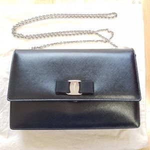 Salvatore Ferragamo Black Saffiano Vara Bag